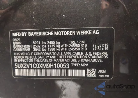 2021 BMW X4 xDrive30I z USA, uszkodzony, nr VIN 5UX2V1C0XM9H10053